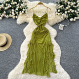 Fan Design Careful Machine Kinry Sling Dress Woman 2025 Summer Folds To Receive Irregular