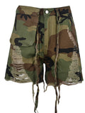 Fashion Women's Denim Shorts High Waist Loose Straight Camouflage Tassels Hollow Out Short Jeans Spring 2023 New