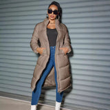 2024 Winter Women's Long Cotton Clothes Women's Fashion Zipper Solid Color Cotton-Padded Clothes Warm Coat-Outfit