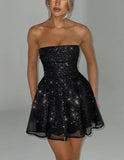Sexy Shoulderless Strap-Less Braided Sleeveless Body-Cuffed Dress Super Short Skirt Black Small