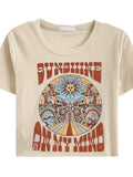 Indie Print Short Sleeve Crop Top-Outfit
