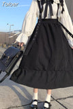 Gothic Lolita Long Skirt Women Harajuku Ruffle Strap Black Skirt High Waist Soft Girl Japanese Kawaii Streetwear