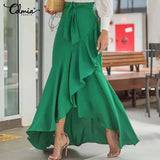 Elegant Maxi Skirt For Women High Waist Belted Casual Loose Party Fishtail Skirts Fashion Ruffles Long
