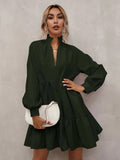 New Fashion Temperament Women's Fungus Lace Collar Solid Color Ruffled V-neck Lantern Long-sleeved Loose Casual