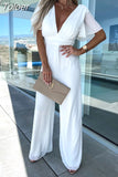 Jumpsuit Sexy Slim High Waist Short Sleeves Ruffle V-neck Pleated Wide Leg Overalls Women Jumpsuits One Piece