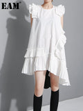 2023 New Spring Summer Round Neck Sleeveless Blue Irregular Ruffles Pleated Stitch Loose Dress Women Fashion Tide