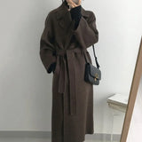 Long Sleeve Casual Vintage Belt 2021 New Fashion Long Autumn Faux Wool Blend Woolen Coat Winter Warm Women Warm Wool