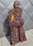 Printed Formal V-neck Full Sleeves Belted Loose Plus Size