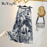 High Waist Skirt Women Vintage Floral Printed Casual Korean XL-4XL Skirts Ladies 2020 New Fashion Maxi Retro