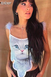 Cute Y2k Cropped Tops Fairy Streetwear Sexy Furry Trim Backless Halter Top Fashion Trends Women Clothing