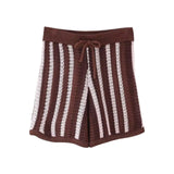 New Striped Collar Short Sleeve Loose Blouse High-Waist Three-Point Shorts Knitwear Two-Piece