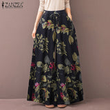 ZANZEA 2022 Kaftan Printed Pants Women's Wide Leg Trousers Elastic Waist Long Pantalon Palazzo Casual Floral