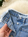 Long Denim Skirt for Women Korean Fashion Vintage Tassels High Waist Single Breasted A-line Jeans Skirt with