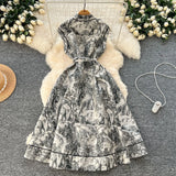 New Women's High-End Elegant Dress Women's Collar Sleeveless Single Buckle Ink Painting Long