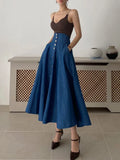 2022 Spring 2 Pieces High Waist Women Denim Skirt Long Vintage Loose Chic Single Breasted Maxi Skirts Woman Jeans