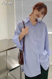 Blouses Shirts Women Blue Striped Elegant Loose Large Size Chic Fashion Scarf Collar New Leisure Womens Shirt