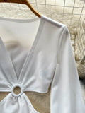Sexy Women White Long Dress 2023 Spring Summer Fashion V-neck Lantern Sleeve Cut Out Side Split Club Party Maxi