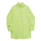 Lime Green Long Shirt Women Loose Button Up Shirts Woman Summer Collared Blouses Shirts Women Long Sleeve Casual