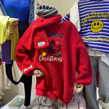 Women's Sweater Plush Velvet Thickened Embroidery Letter Tops Scarf Warm Loose Korean Female Christmas