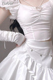 Clothes Fashion Two Piece Set for Women Sweet Puff Sleeve Crop Tops Irregular Ruffles A-line Skirt Suit Fashion Y2k