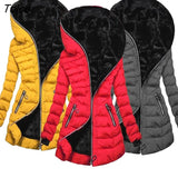 Winter Coat Solid Color Zipper Closure Wear-resistant Hooded Quilted Women