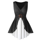 Tank Top Women Slim Overlap Two Piece Button Detail Tunic Shirts Summer Ladies Casual Sleeveless Loose Shirt