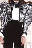Plaid Coats For Women Butterfly Collar Puff Long Sleeve Ruched Short Streetwear Jackets Female 2023 Autumn Clothes