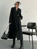 Women Black Brief Long Elegant Trench New Lapel Long Sleeve Loose Fit Windbreaker Fashion Tide Spring Autumn 2023