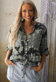 Camou Print Blouse with Sequins