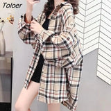 Sleeve Shirts Women Plaid Casual 3XL Loose Vintage Harajuku Tunic Tops Elegant Retro All-match Korean Style Spring