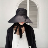 2023 New Spring Summer Round Dome Bandage Bow Big Foldable Temperament Fishermen Hat Women Fashion Tide All-match