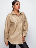 Leather Button Up Long Jacket with