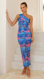 Crash-Colored Sling Dress Dress Print Slanted Shoulder Sleeveless Coat Dress Lady