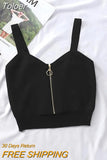 Women Crop Top Club Sexy Zipper Cotton Camisole Ladies Sleeveless Solid Simple Straps Tops Women Black Knitted Tank