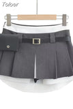 Fashion Women Mini Skirt Low Elastic Folds Contract Color Zipper Spliced Slim Cotton Skirts Summer 2023 New Tide