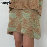 T2K Black Autumn 2021 Skirt Set Women Tie Dye Pullover Sweater Vest Tops Winter Mini Wrap Skirt Knit Dress Two Piece