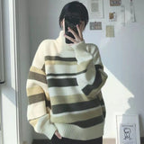 autumn and winter Oversize Lazy Wind Color Matching Striped Sweater Women's New Long Sleeve Knit Pullover