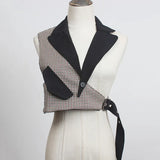 Women Black Plaid Irregular Stitch Loose Fit Vest New V-collar Sleeveless Fashion Tide Spring Autumn 2023