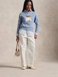 New Women's Casual Round-Neck Bear Pattern Embroidered Sweater Knitted