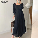 Elegant Women Dress with Belt Spring 2023 New Square Neck Party Dresses Vestidos Business Runway Vintage Clothing