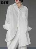 Women White Irregular Big Size Blouse New Lapel Long Sleeve Loose Fit Shirt Fashion Tide Spring Autumn 2023