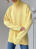 Split Warm Turtleneck Pullover Sweater Women Oversize Winter Top Soft Basic Green Oversized Sweater For Women