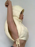 Sisterlinda Cardigan Hooded Tops Women Y2K Coats Lace Up Side Bandage Zipper Short Bubble Puffer Jacket Autumn Female