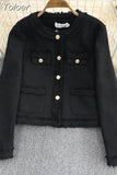 Tweed Weave Plaid Women Jacket Autumn Winter Causal Tweed Coat Office Ladies Long Sleeve Single-Breasted Suit