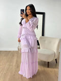 2025 Elegant Splicing Long-Sleeved V-Neck Dress Women's