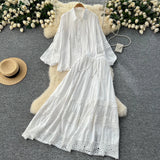 Suit Female Senior Sleeve Lace Splicing Lantern Long-Sleeved Shirt + High Waist Slim Swing