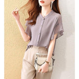 Summer New Airy Chiffon Flying Sleeves Pure Color Shirt Beautiful Loose Thin Thin