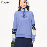 Women Fleece Sweatshirt 2022 Winter Paneled Knitted Long Sleeve O Neck Loose Hoodie Drop Shoulders Casual