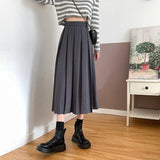 Vintage Brown Pleated Long Skirts Women Korean Fashion High Waist Chic Elegant A-line Midi Skirt for Girls Preppy