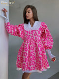 Fashion Print Women Dress 2022 Casual Chic Doll Collar Lantern Sleeve Mini Dresses Elegant Loose Patchwork Female